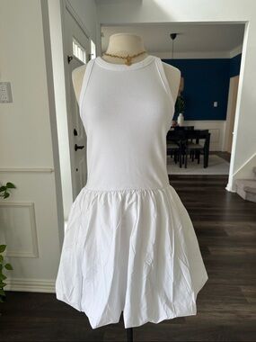 White Halter Tank Dress Bubble Skirt